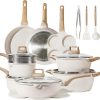 Summer Final Clearance Just AED 89د.إ：CAROTE 21pcs Pots and Pans Set, Nonstick Cookware Sets, White Granite Induction Cookware Non Stick Cooking Set w/Frying Pans & Saucepans(PFOS, PFOA Free)